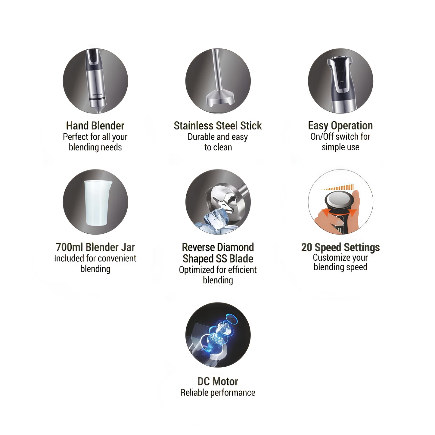 KAIROS Speed Mix pro – 600W Hand Blender| Portable High speed Hand Blender| Best for smoothies and soups