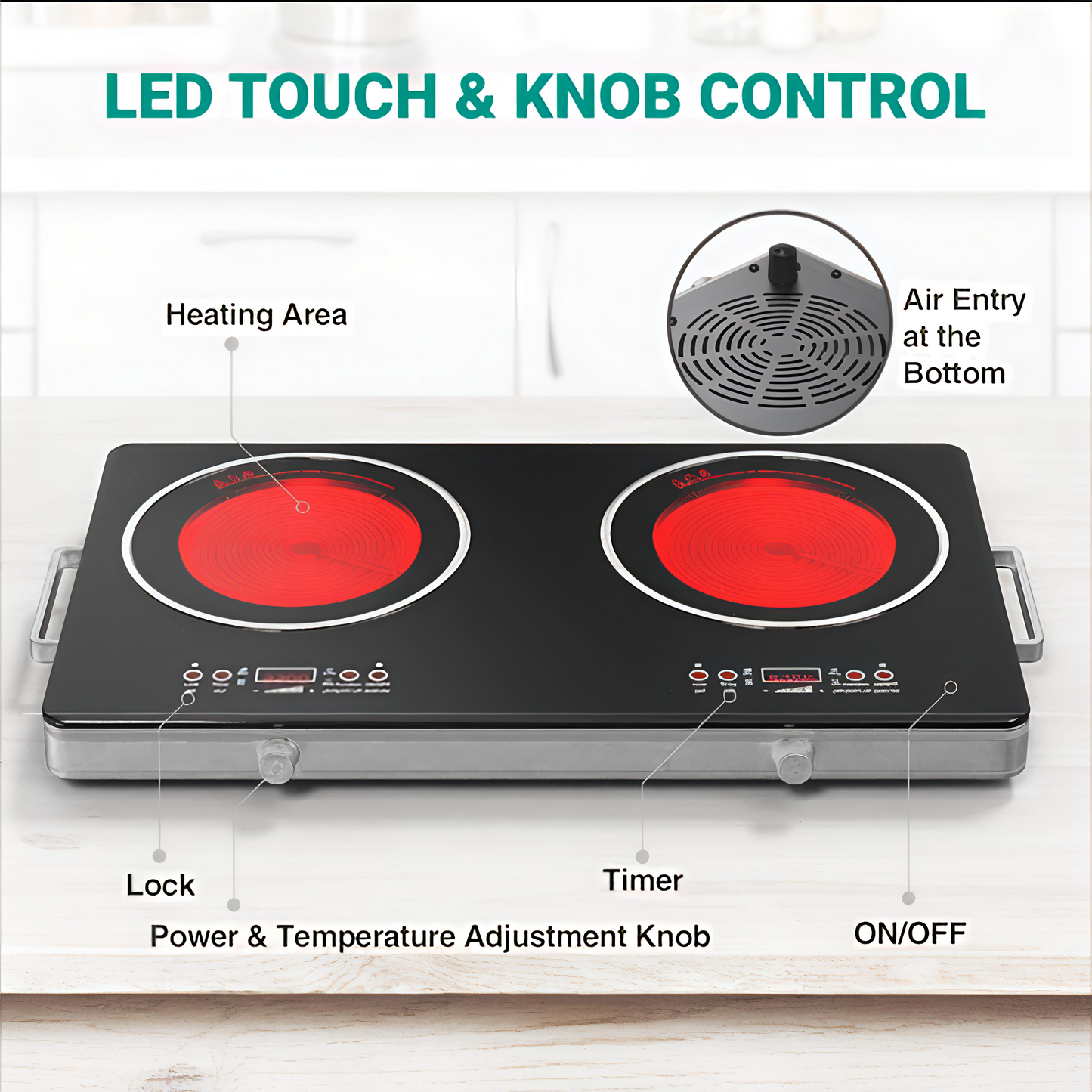 KAIROS Dual-Zone Infrared Induction Cooker - 3500W+3500W | High-Power Stove for Any Cookware & Faster Meals | Suitable for fast cooking