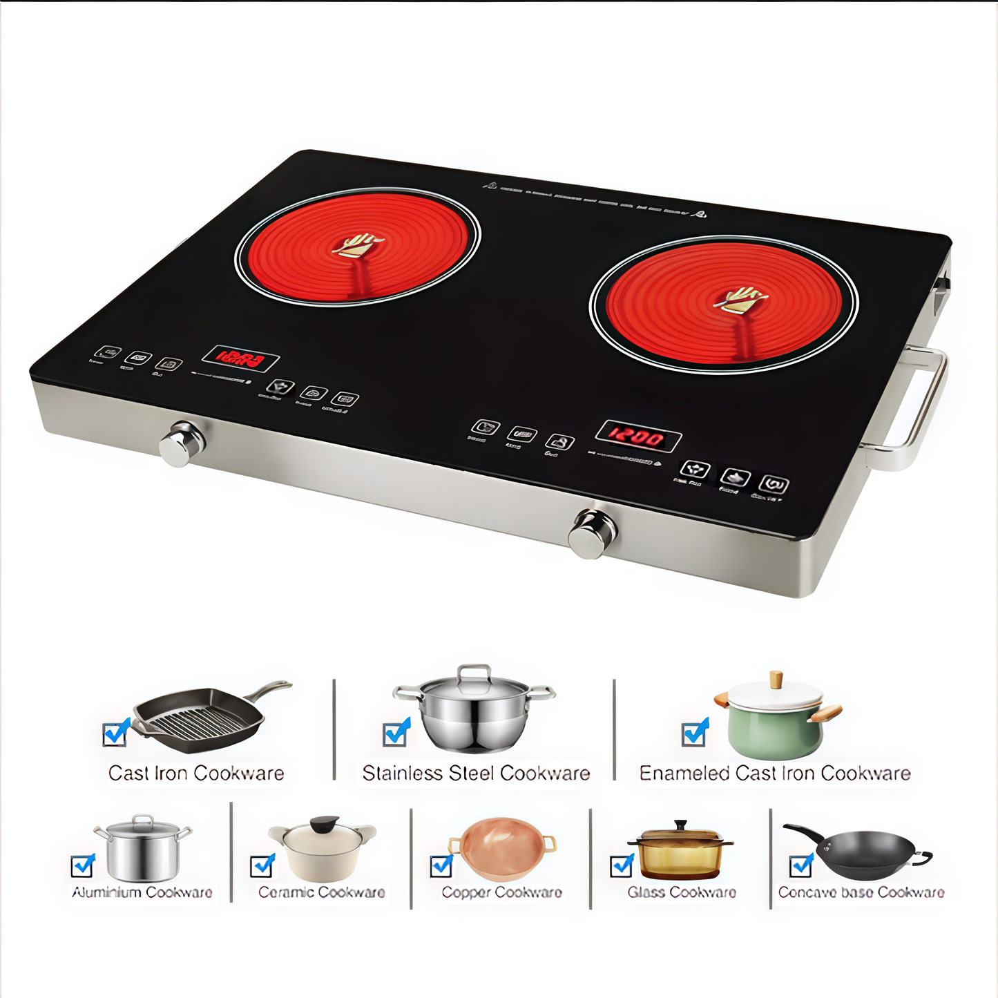 KAIROS Dual-Zone Infrared Induction Cooker - 3500W+3500W | High-Power Stove for Any Cookware & Faster Meals | Suitable for fast cooking