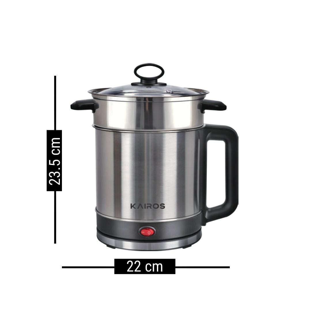 KAIROS MultiServe 1.5L Multi-Cooking Kettle with Steamer | 800W Portable Cooker | Multi-Cook function ,Fast Boil & Cook