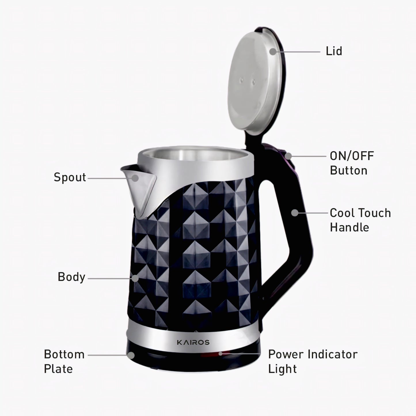 KAIROS Diamond Edge 2L Electric Kettle |Premium Stainless Steel Kettle| Quick Boil, Fast Heating, Durable & Stylish Design