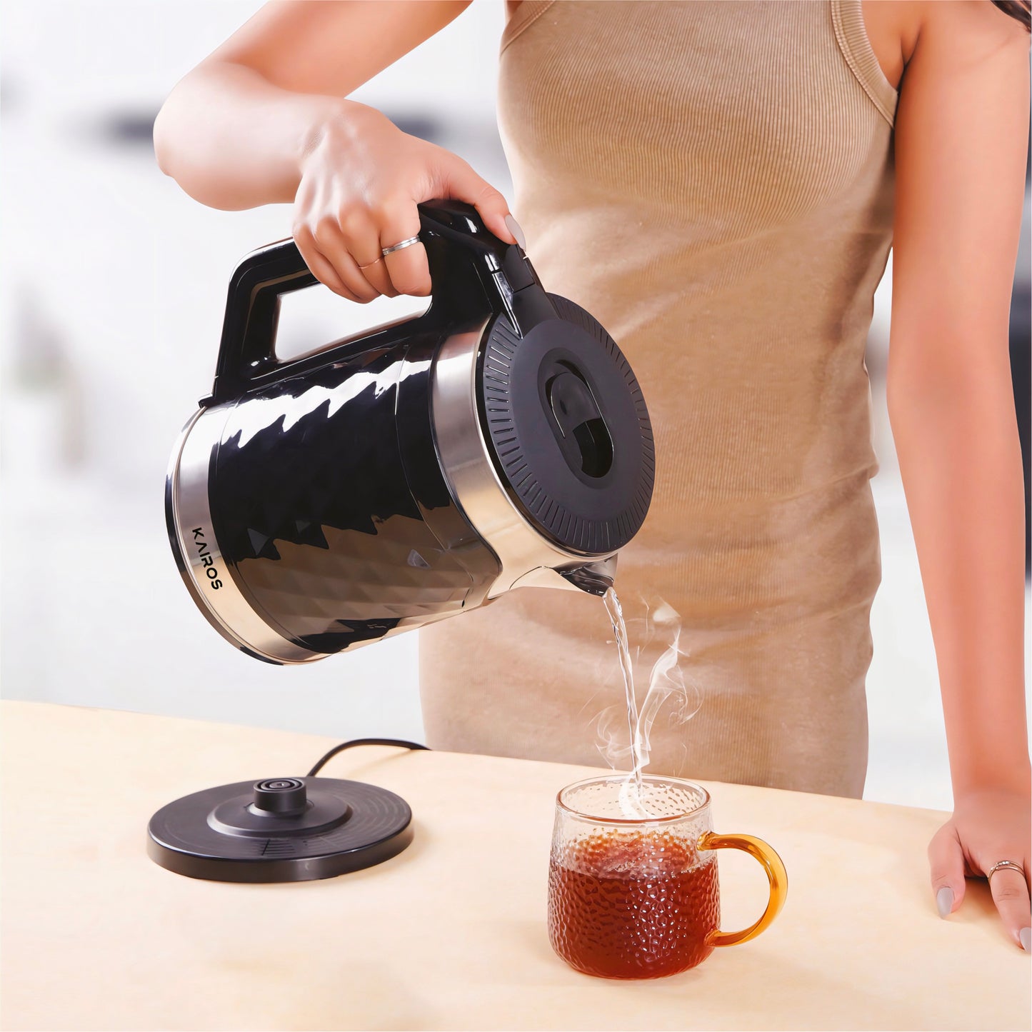KAIROS Diamond Edge 2L Electric Kettle |Premium Stainless Steel Kettle| Quick Boil, Fast Heating, Durable & Stylish Design