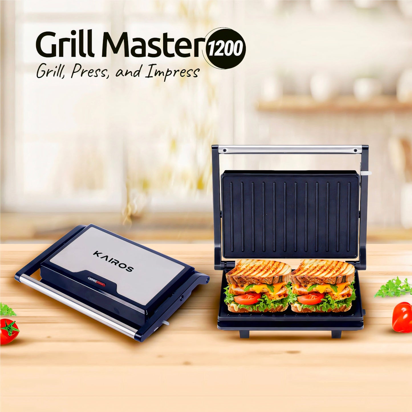 KAIROS Grill Master 1200| The Best Griller for your Home& Office | Portable, Quick Grilling with Cool Handles Safety Feature