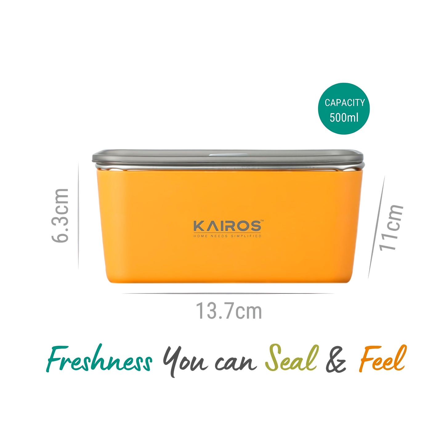 KAIROS EverFresh Dul Premium Stainless Set of 2 (500ml each) | Leak Proof Food Storage Container | 2 Container Combo