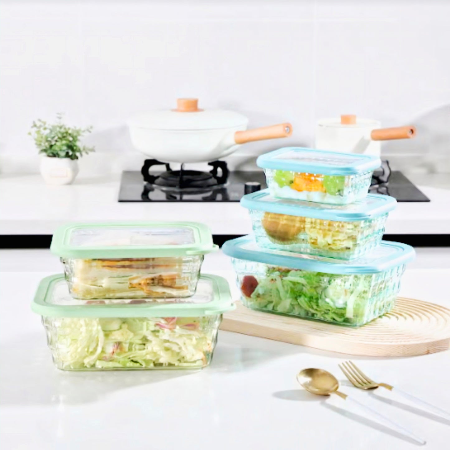 KAIROS Stackn’ Fresh Container Set of 3 PCS (350 ml +1000 ml+ 2000 ml) | Airtight Food Storage Boxes for Kitchen & Pantry Organization