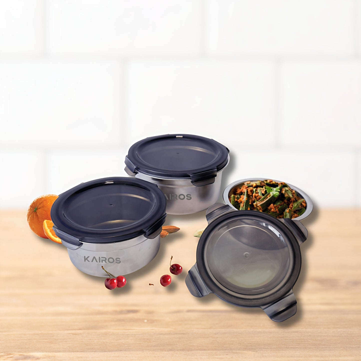 KAIROS Fresh Seal Trio-Stainless Steel Containers Set of 3 | Durable & rust-resistant | 3 Pcs. Container Set