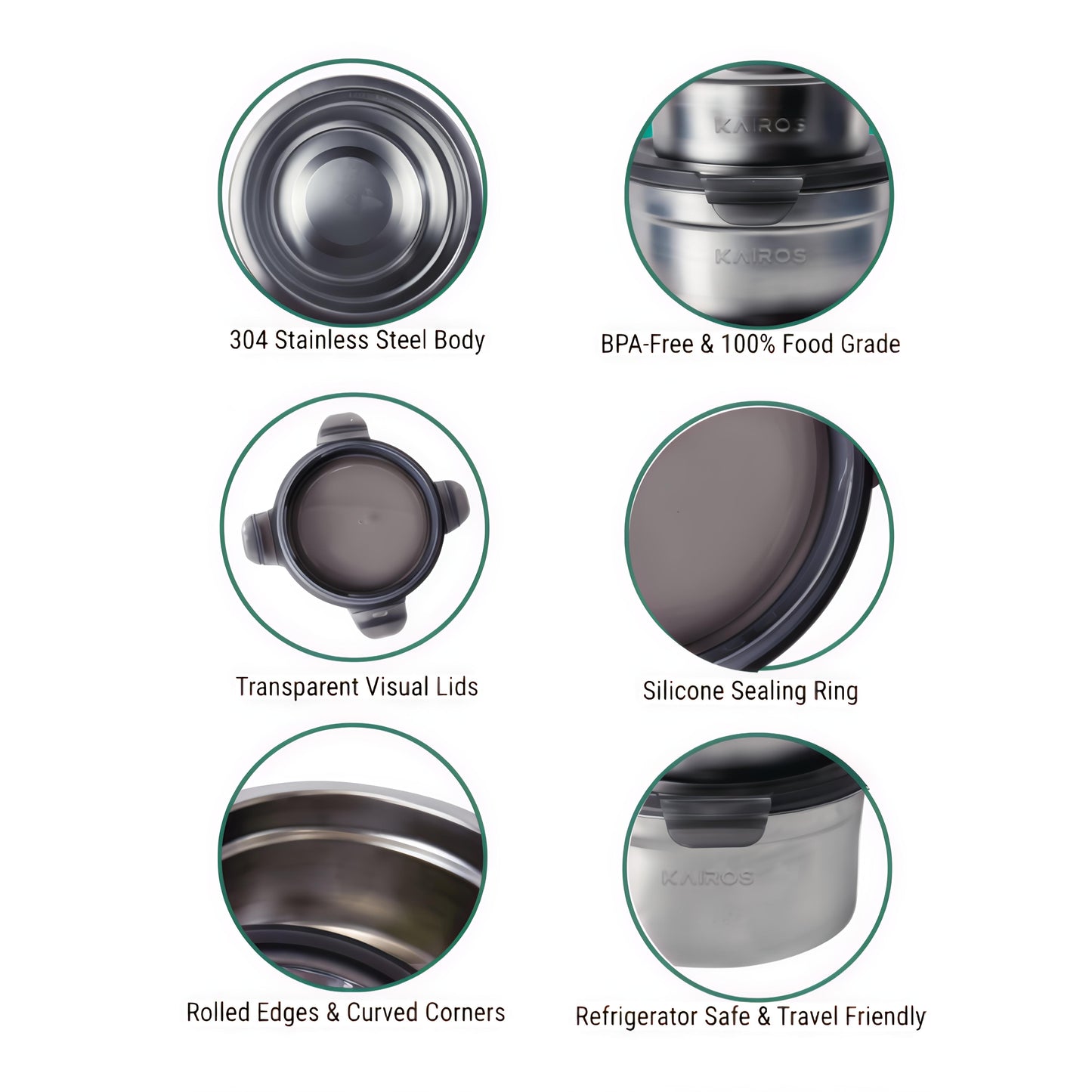 KAIROS Fresh Seal Trio-Stainless Steel Containers Set of 3 | Durable & rust-resistant | 3 Pcs. Container Set