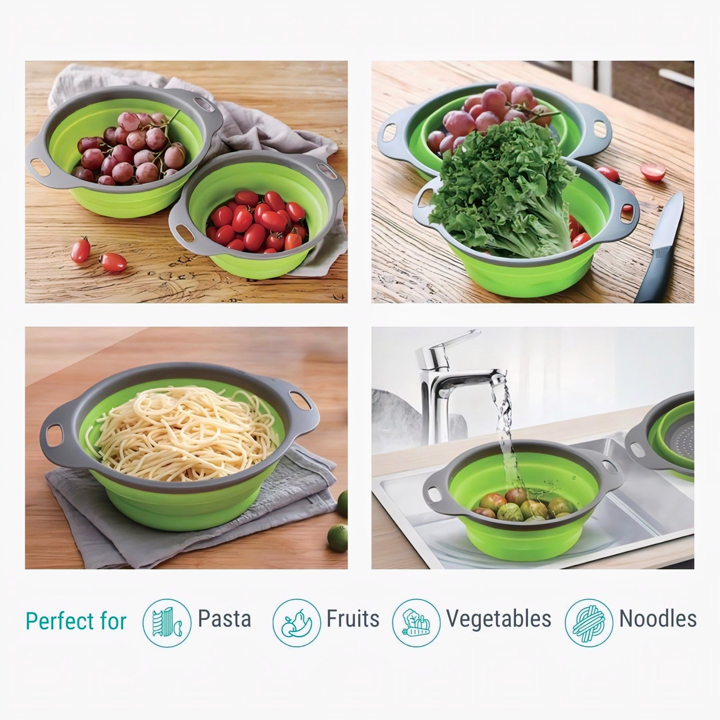 KAIROS Flexi Drain Collapsible Filter Basket Set of 2 | Multipurpose Kitchen Strainers & Sink Drainer | Durable Filter & Strainer for Kitchen