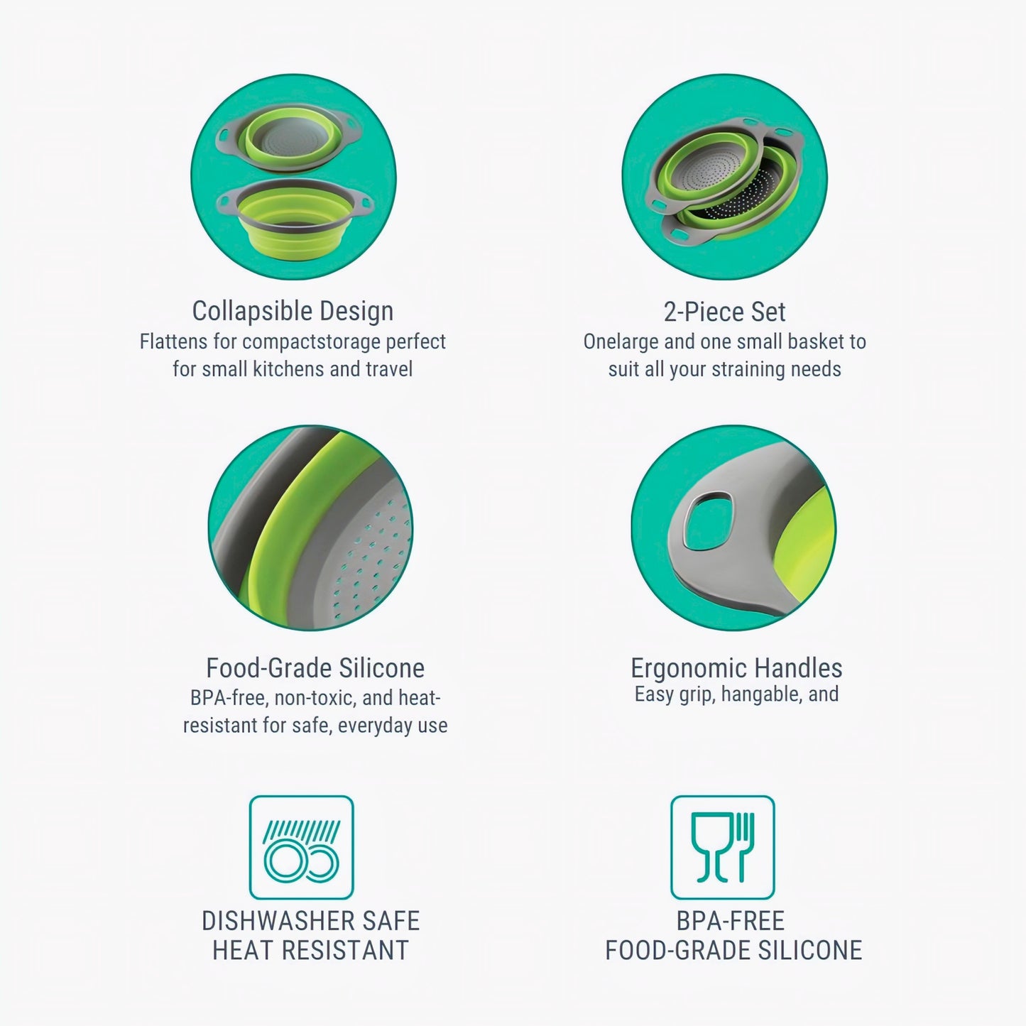 KAIROS Flexi Drain Collapsible Filter Basket Set of 2 | Multipurpose Kitchen Strainers & Sink Drainer | Durable Filter & Strainer for Kitchen