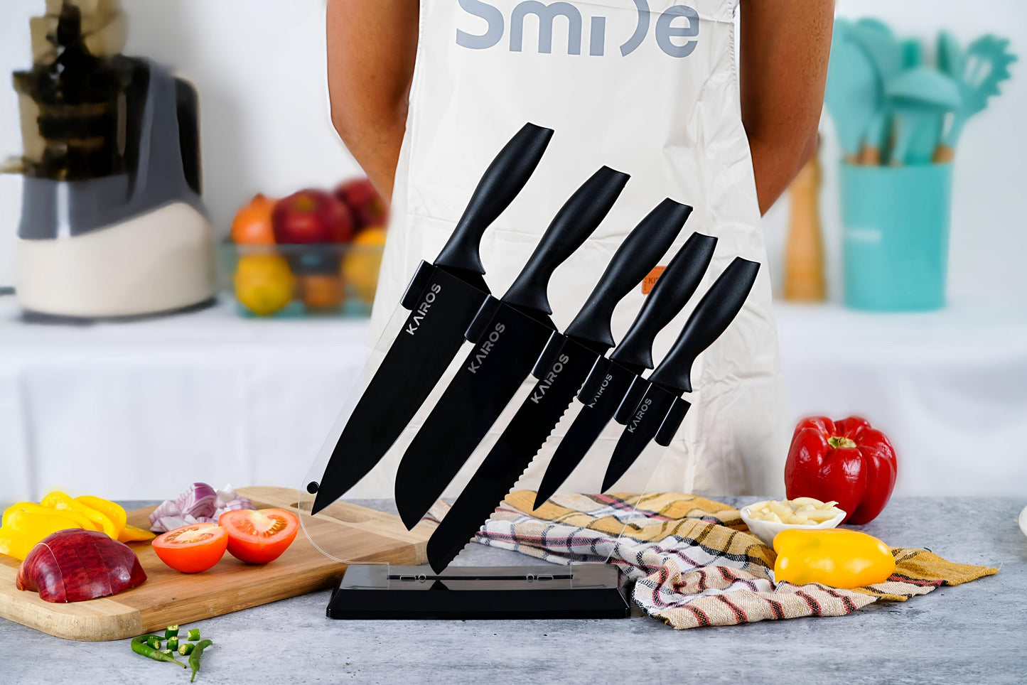 KAIROS Kitchen Queen Knife Set of 5 pcs with Stand | Stainless Steel knife Set | Premium Knife Set