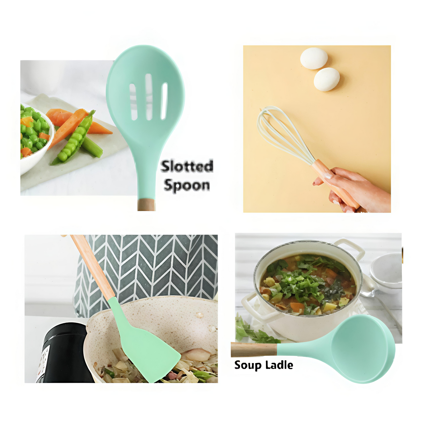 KAIROS Silicone Cooking Spatula | Wooden Spatula Set of 4 pcs with Wooden Handle | Premium Kitchen Spatulas