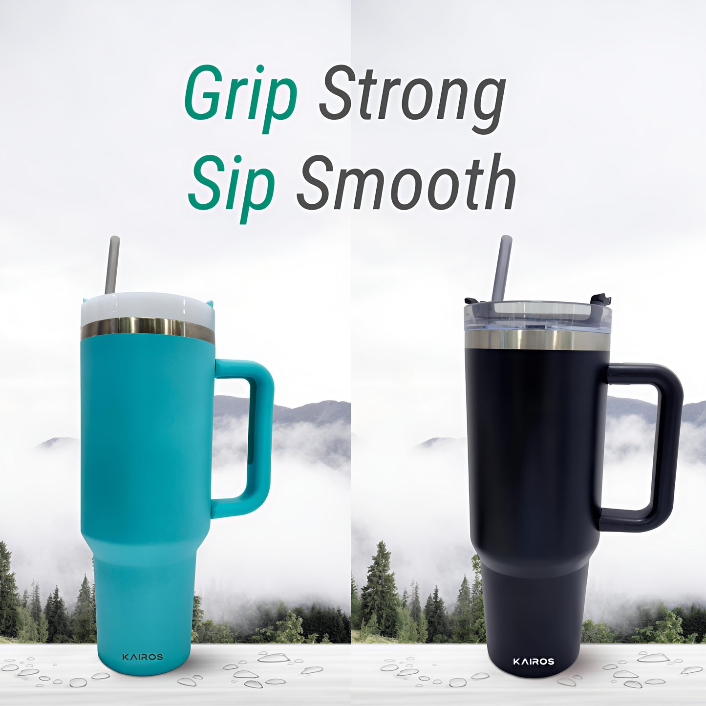 KAIROS Sip Grip 1200 ml -Stainless Steel Flask with Straw and Handle | Premium thermos Flask | Sturdy Grip Handle & Cup Holder Compatible