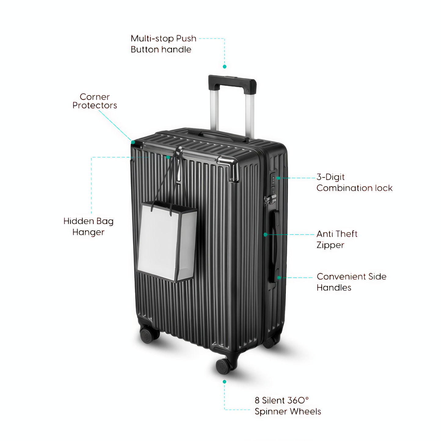 KAIROS Travel Mate Luggage | 3-digit combination lock & anti-theft zipper | Durable Travel Bag