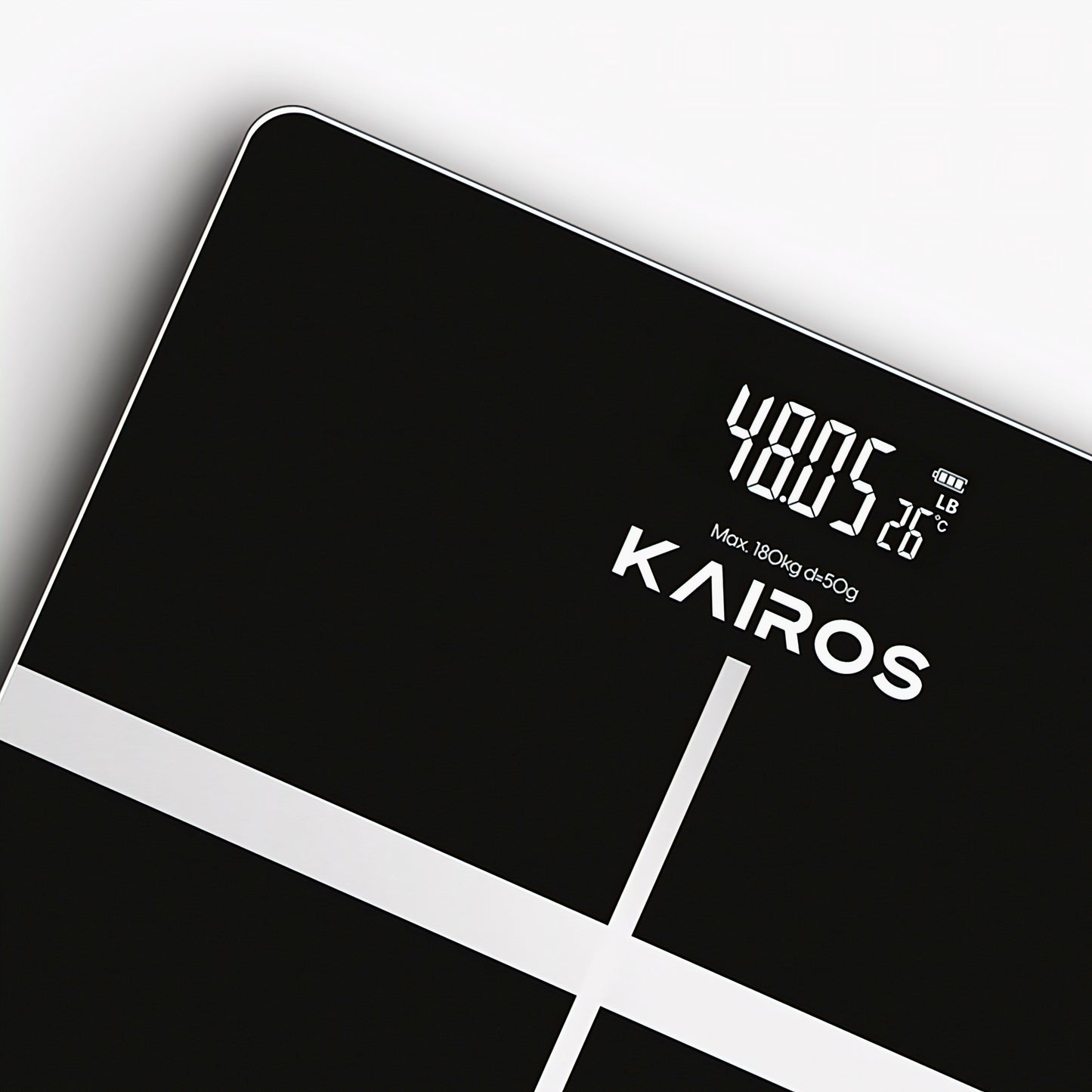 KAIROS Weight Master Pro – Digital Personal Weight Scale | 180kg Capacity, 50g Accuracy | LCD Display with Light, kg/lb Conversion | Auto Weighing, Rechargeable Battery & Smart Indicators