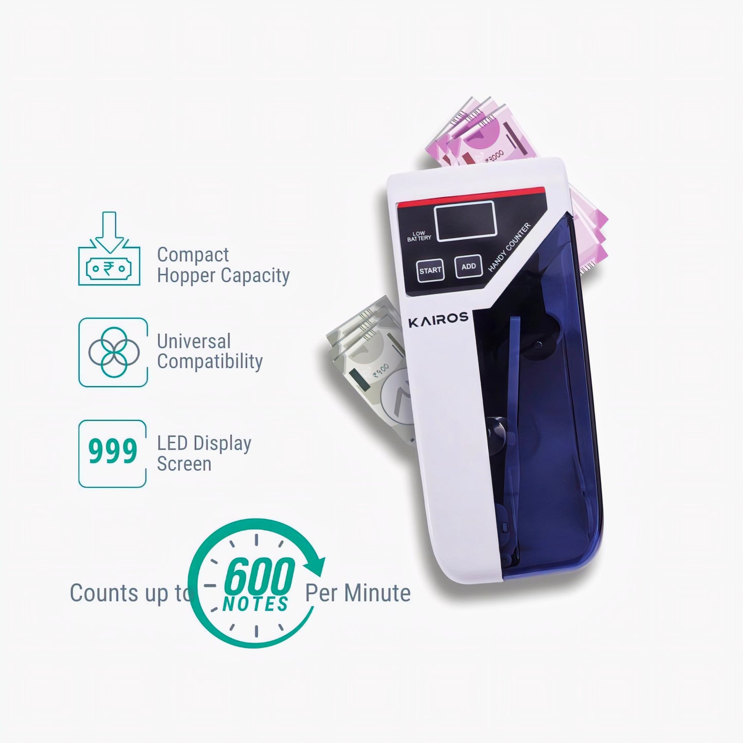 KAIROS Cash Pro Mini Portable Money Counter