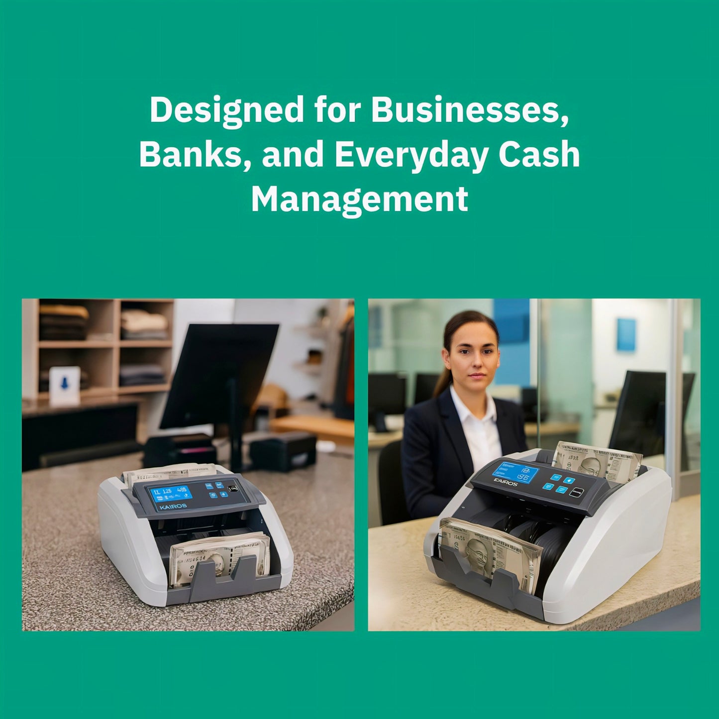 KAIROS Money Master High-Speed Automatic Currency Counting Machine | Advanced Counterfeit Detection – Ideal for Banks & Retail | LED Display, Auto start & stop| Counts >1000 notes/min with accuracy