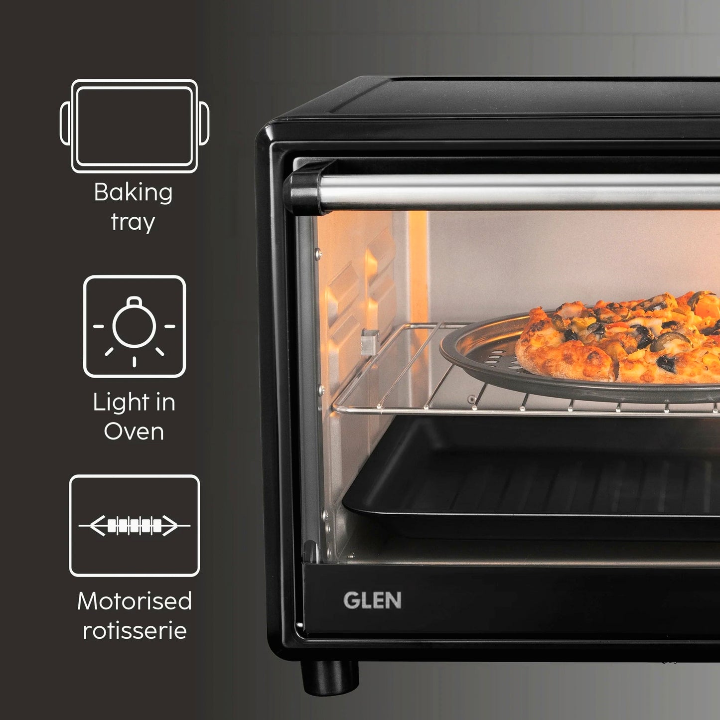 GLEN 35L Oven Toaster Griller (OTG) | Convection Fan & motorized Rotisserie | 2100W OTG – Black (SA5035BLRC)