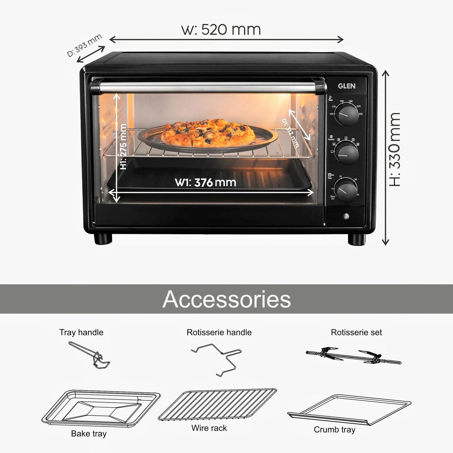 GLEN 35L Oven Toaster Griller (OTG) | Convection Fan & motorized Rotisserie | 2100W OTG – Black (SA5035BLRC)