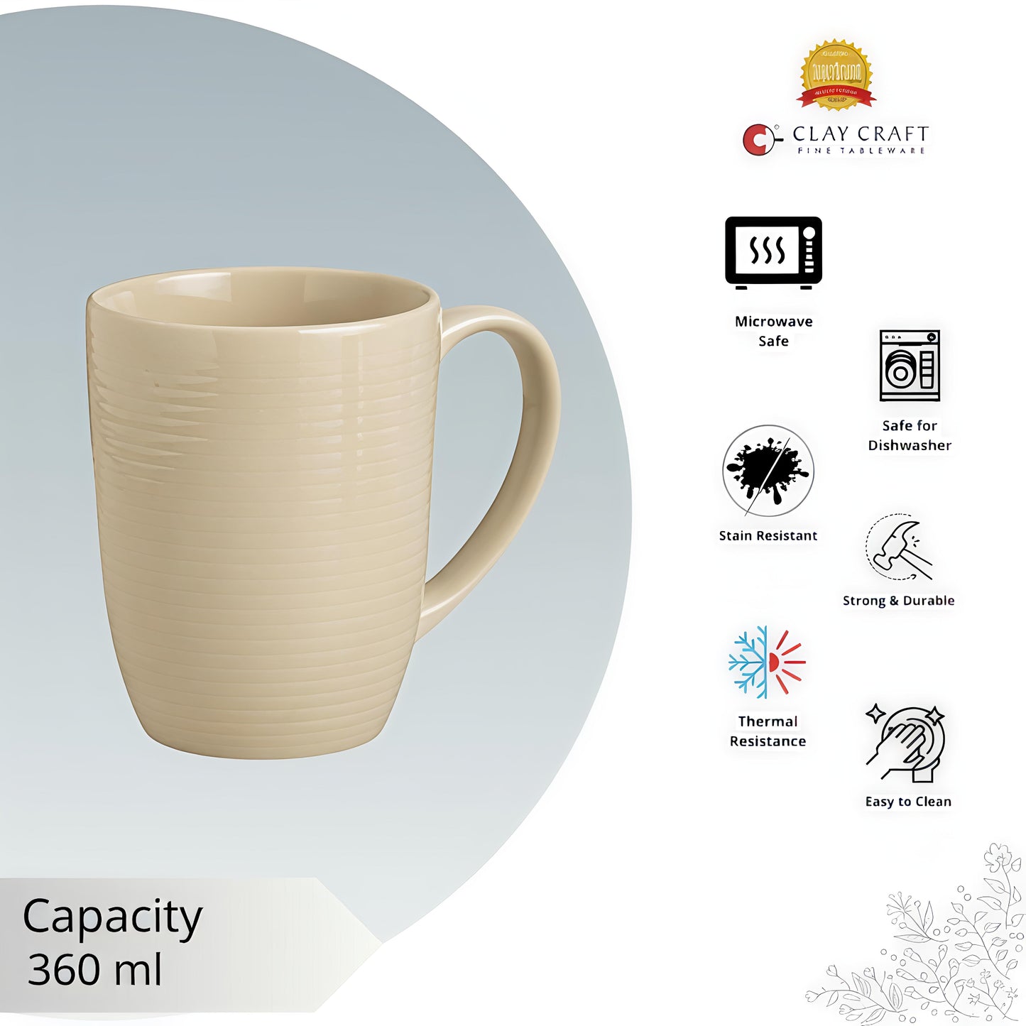 Claycraft Horizon Pebble Ivory Coffee/ Milk Mug, 1 Piece (360 ml)