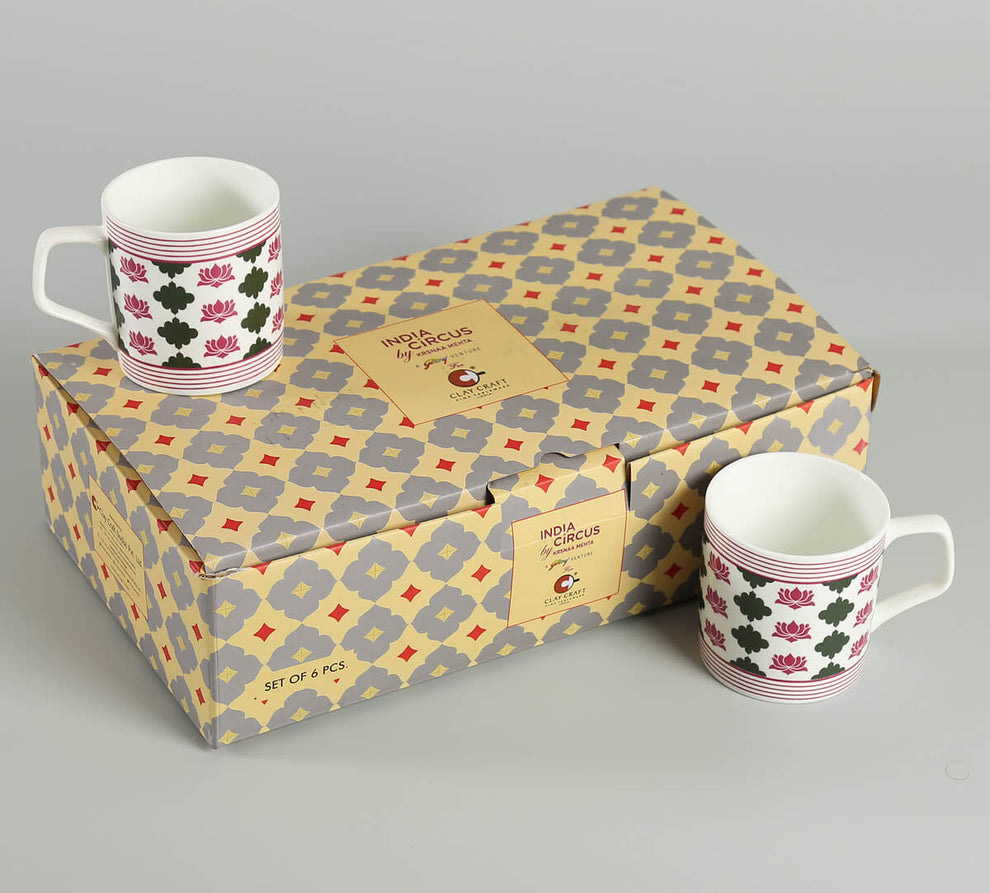 Claycraft India Circus Floral Fountain Coffee & Tea Mug Set of 6 (200ml)