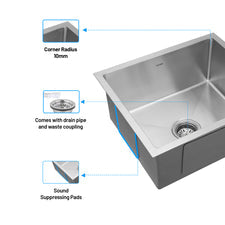 GLEN Stainless Steel Grade 304 Sink for Kitchen | Single Bowl Handmade Sink 24x18x9 inches | Scratch-resistant, Easy-to-maintain, Matte Finish (KS-SH24189SBM)