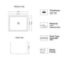 GLEN Stainless Steel Grade 304 Sink for Kitchen | Single Bowl Handmade Sink 24x18x9 inches | Scratch-resistant, Easy-to-maintain, Matte Finish (KS-SH24189SBM)