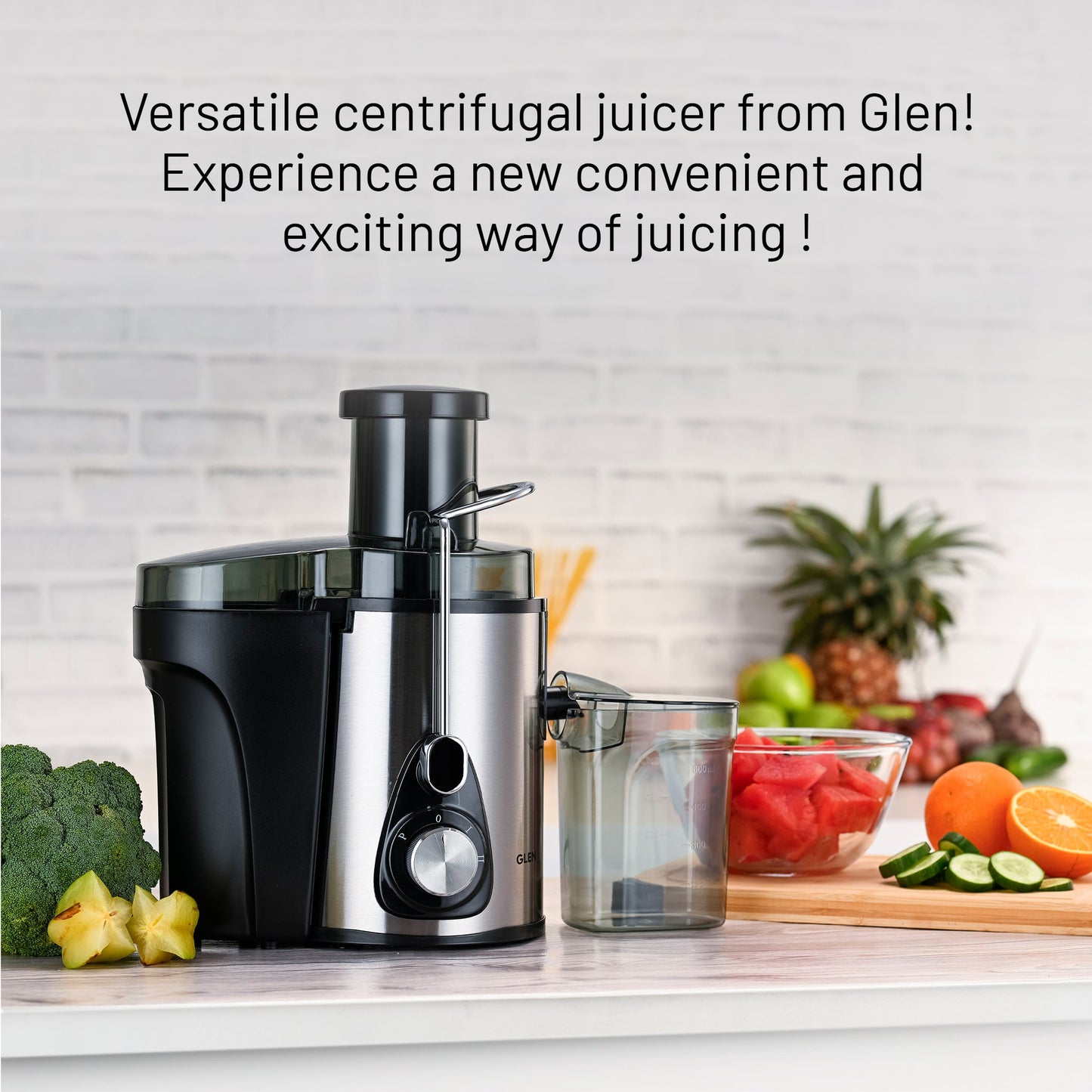 GLEN Centrifugal Juicer 600W, Full Apple Feeding Tube 600ml Juice Collector, Stainless Steel Filter (4019)