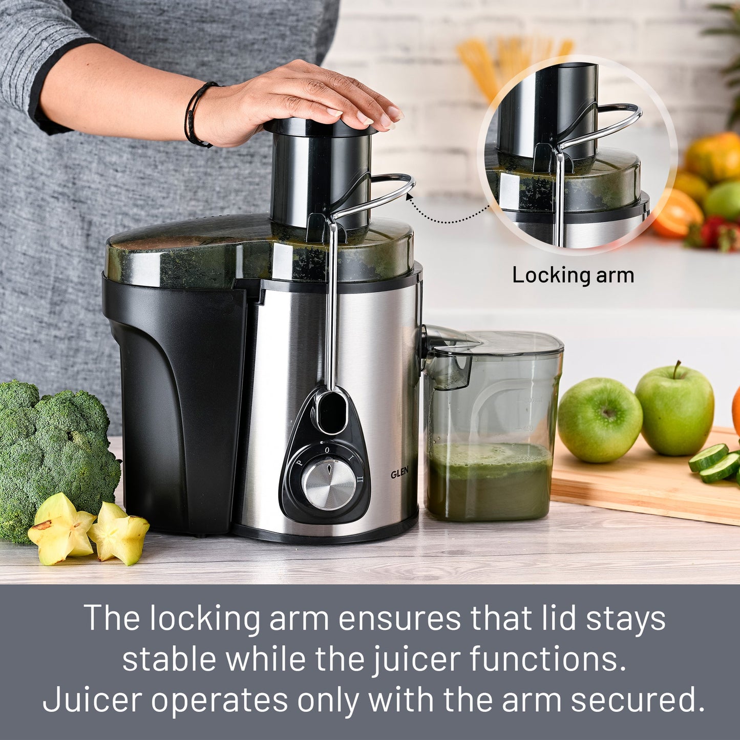 GLEN Centrifugal Juicer 600W, Full Apple Feeding Tube 600ml Juice Collector, Stainless Steel Filter (4019)