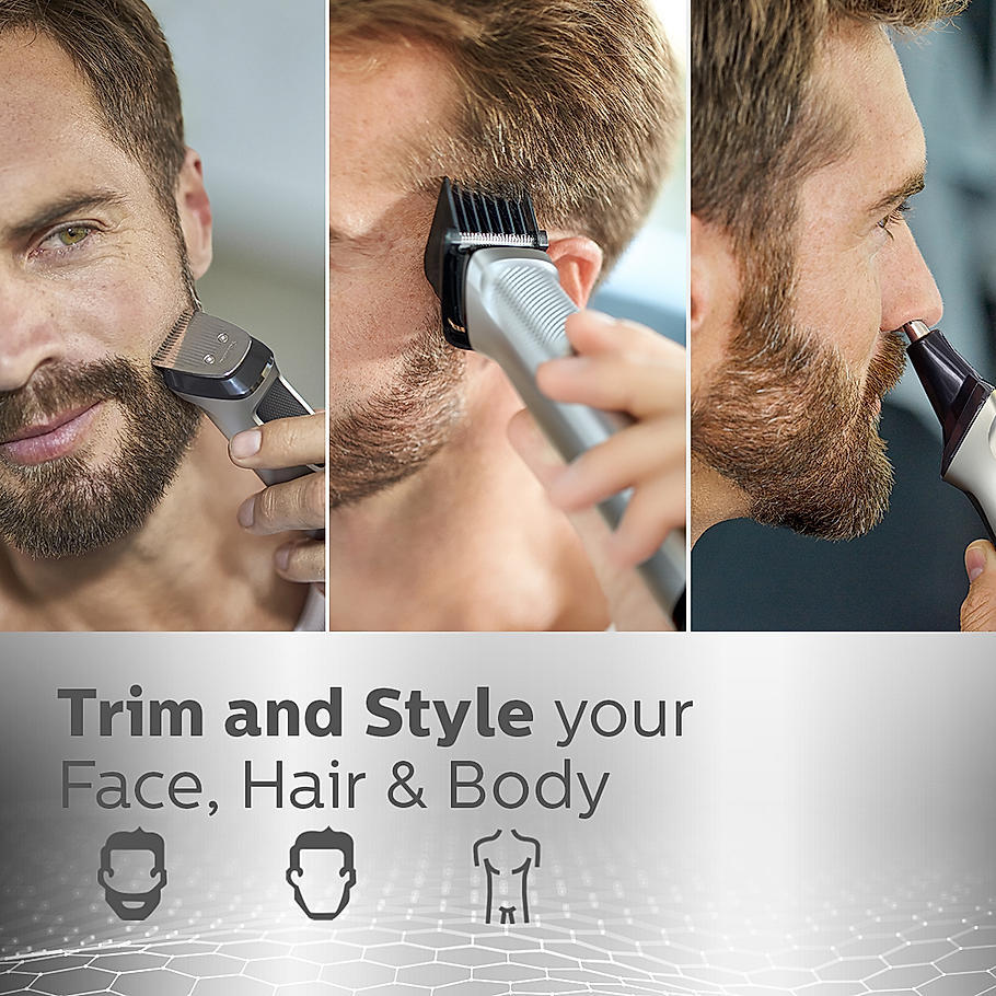 PHILIPS Series 7000 Multigroom Face, Body and Private Parts Patented Twin Trim Blades, 13 in 1 I Precision Trimming | 120 mins. runtime (MG7715/65)
