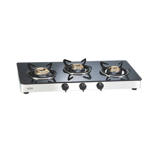 GLEN 3 Burner LPG Glass Gas Stove with Brass Burner (CT1031GTEX)