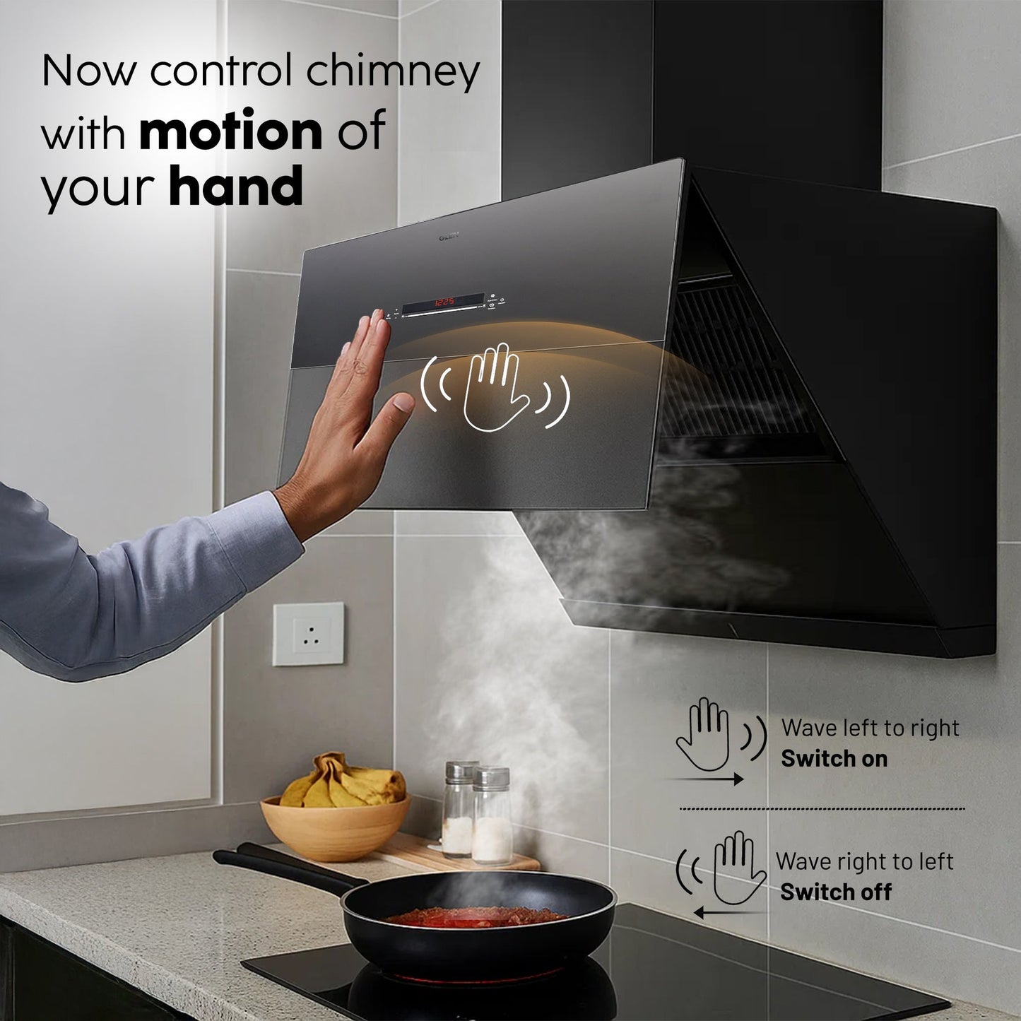 GLEN Auto Clean Matt Glass Filterless Chimney with Inverter Technology, BLDC Motor 60/75/90cm 1600 m3/h - (CH6074MGAC)