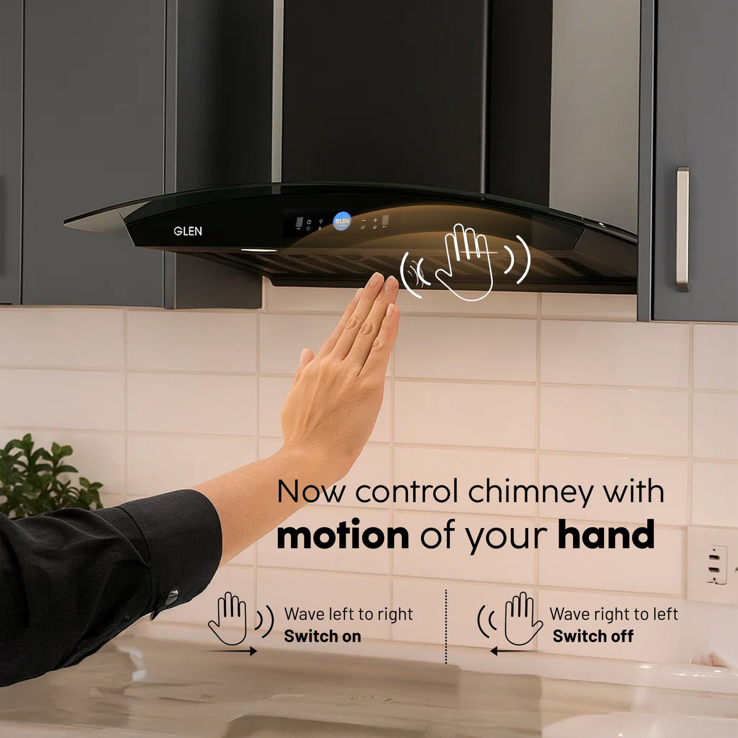 GLEN Auto Clean Chimney with LCD Display | Heat Sensors, Motion sensor, Touch control and BLDC Motor 1600 m³/h - 60/76/90cm (CH6061LCDDCAC)