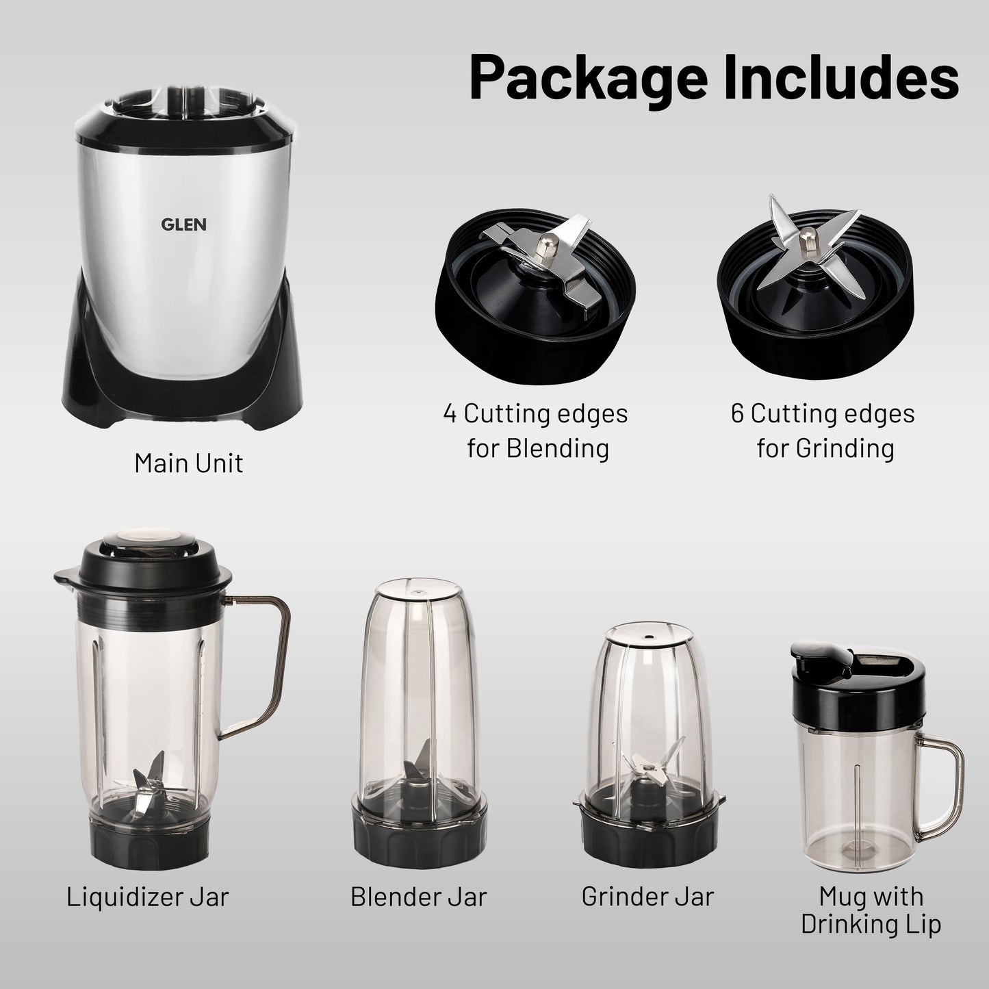 GLEN Active Blender Ultra Tuff Plus, 900W with 4 Unbreakable Transparent Jars (SA4048UTPLUS)