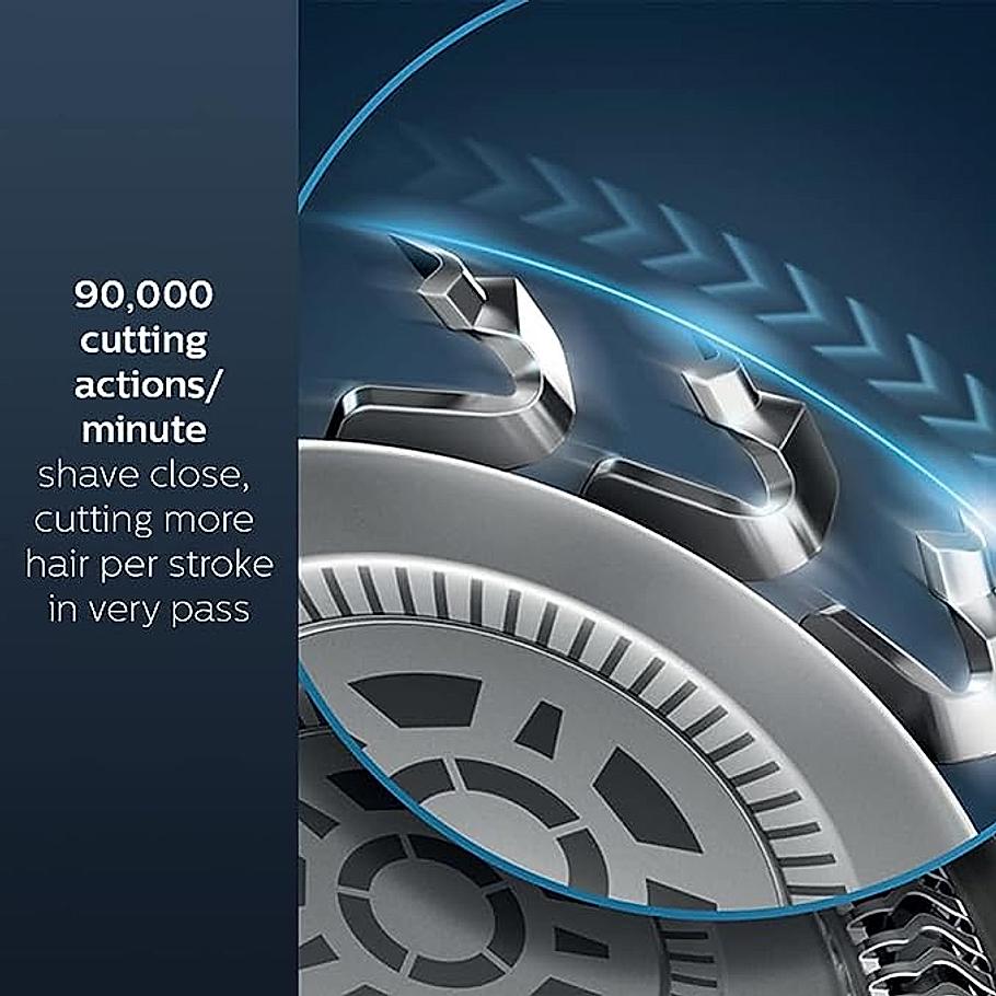 Philips Electric Shaver- SenseIQ Technology Power Adapt Sensor | 360° Flexing heads Integrated pop up trimmer I 90K cutting action per minute | Wet & Dry Shave | 5000 Series | S5582/20