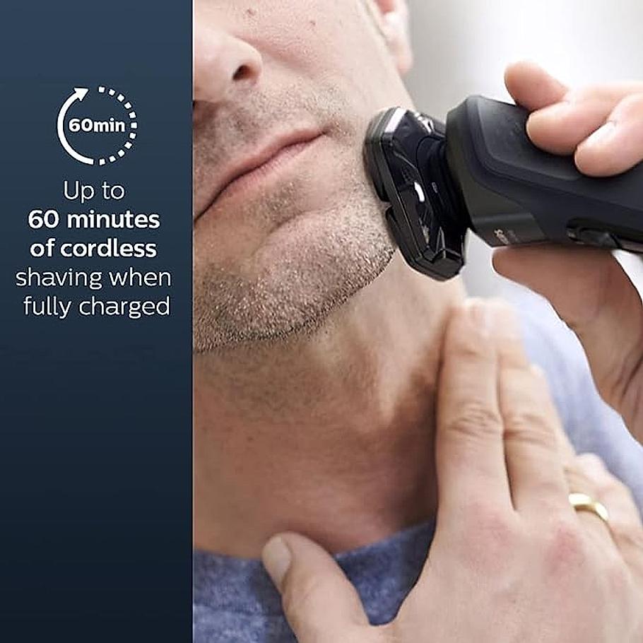 Philips Electric Shaver- SenseIQ Technology Power Adapt Sensor | 360° Flexing heads Integrated pop up trimmer I 90K cutting action per minute | Wet & Dry Shave | 5000 Series | S5582/20
