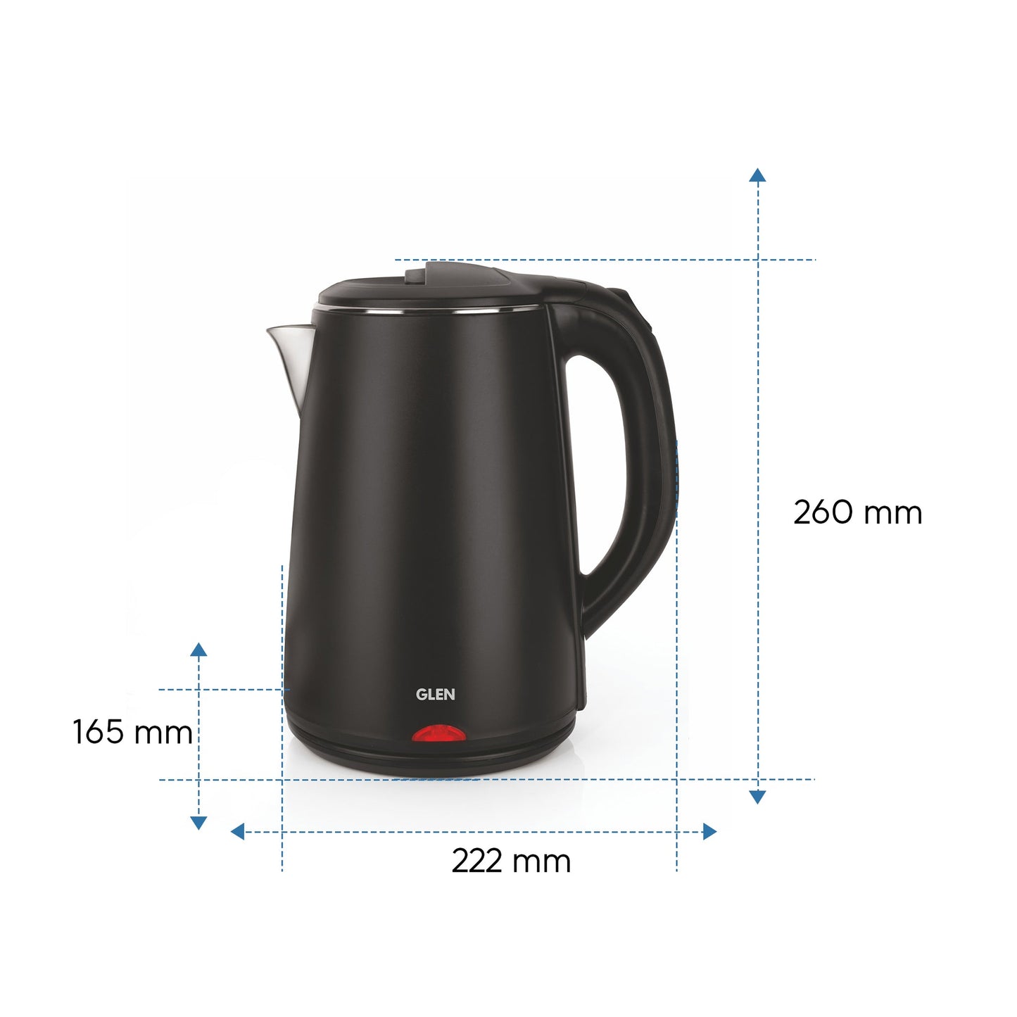 GLEN Electric Kettle 1.8 Litre Plastic Clad Stainless Steel | 360° Rotation Base, Auto Shutoff, 1500 W (SA-9007BLACK)