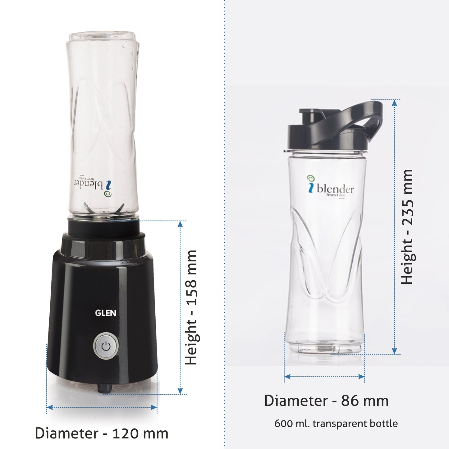 Electric Personal Blender 200W 0.6 Litres BPA free with carry handle - Black (4047 BL)