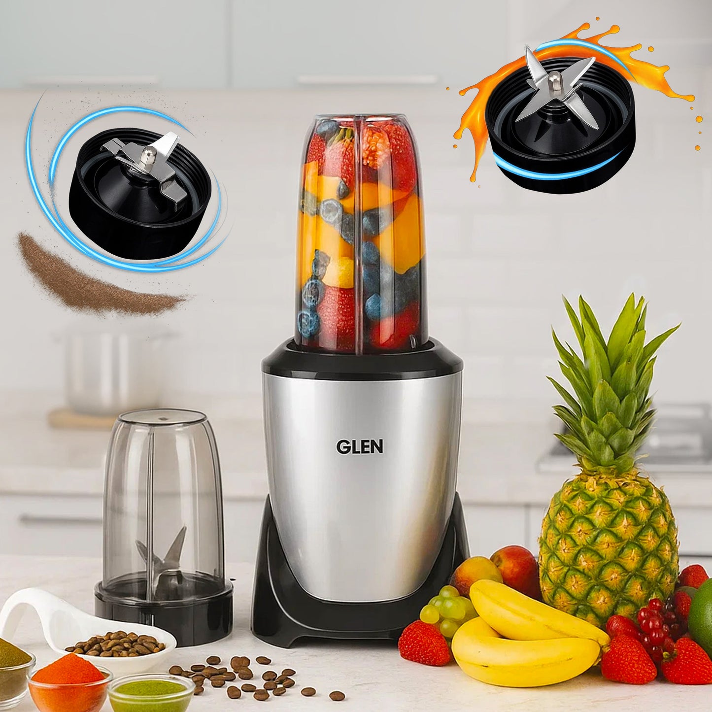 GLEN Active-Blender Ultra Tuff, 900W with 2 Unbreakable Blender, Grinder Jars (SA4048UT)