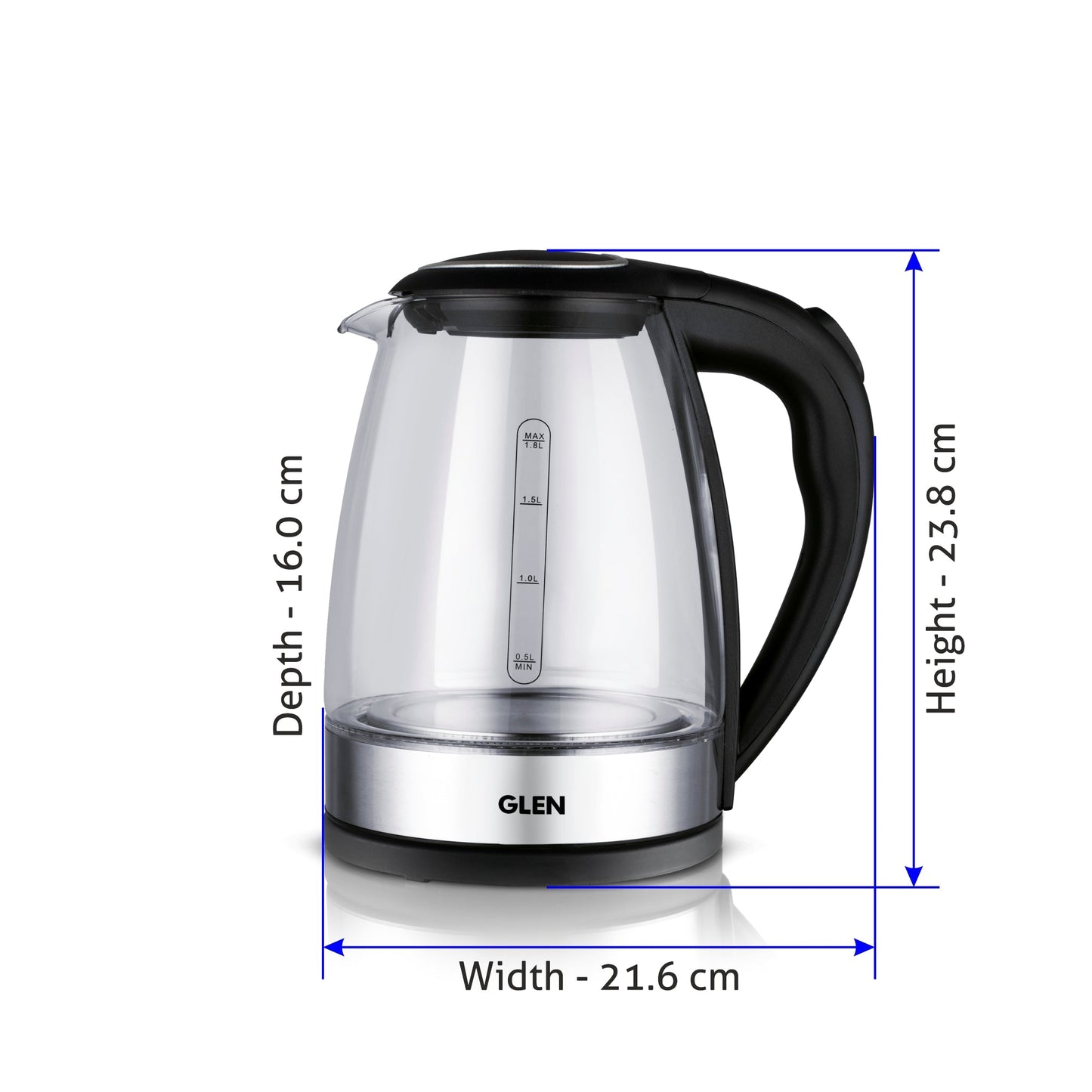 Electric Glass Kettle 1.8 Litre with 360B0 Rotational Base, Auto Shut-off, 2000 W - White (9012)