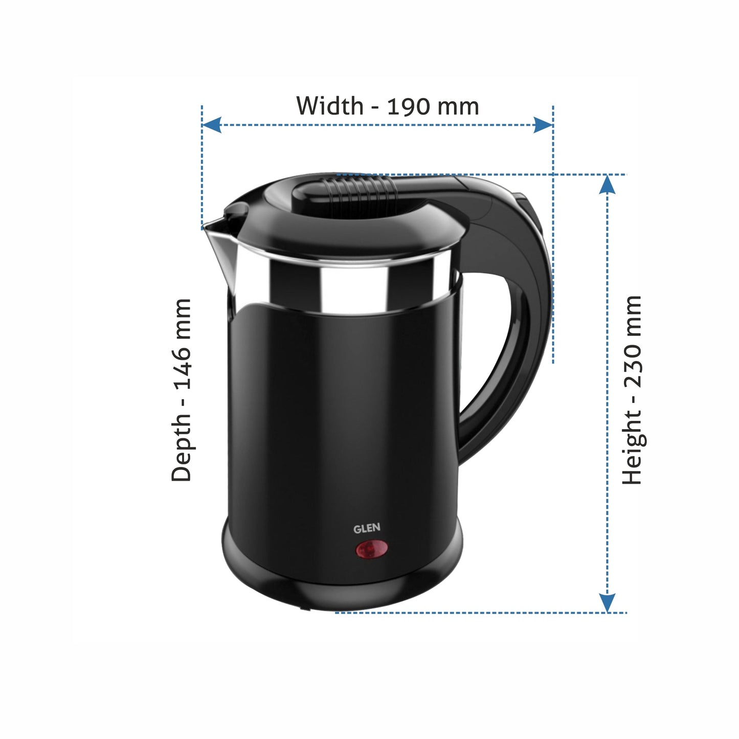 Electric Kettle Plastic Clad Stainless Steel with 360B0 Rotational Base 1.2 Litre 1350 W - Black (9015 DX)