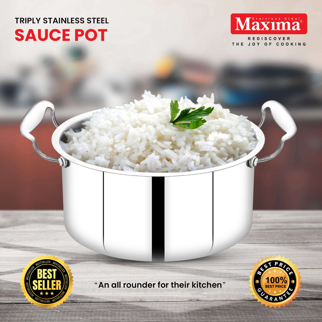 Maxima Triply Stainless Steel Sauce Pot with lid (Induction Friendly)