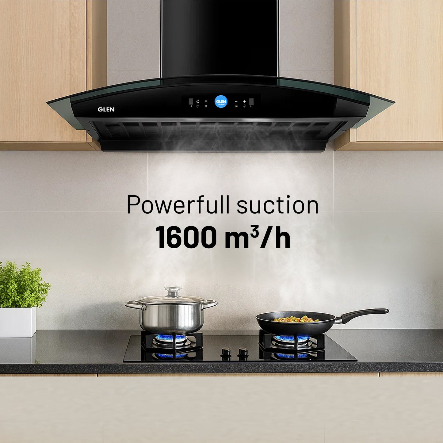 GLEN Auto Clean Chimney with LCD Display | Heat Sensors, Motion sensor, Touch control and BLDC Motor 1600 m³/h - 60/76/90cm (CH6061LCDDCAC)