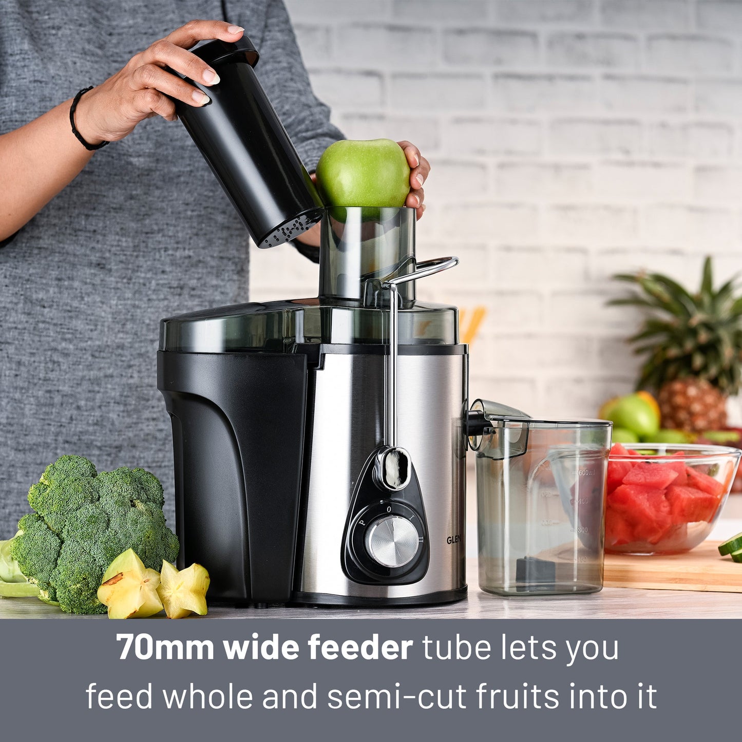 GLEN Centrifugal Juicer 600W, Full Apple Feeding Tube 600ml Juice Collector, Stainless Steel Filter (4019)