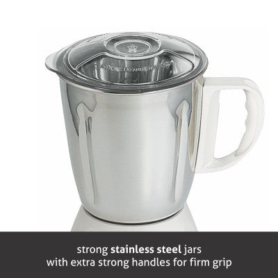 Mixer Grinder 750W 100% Copper Motor, 1 Transparent Jar, 3 Stainless Steel Jars, - White (4022 PLUS)