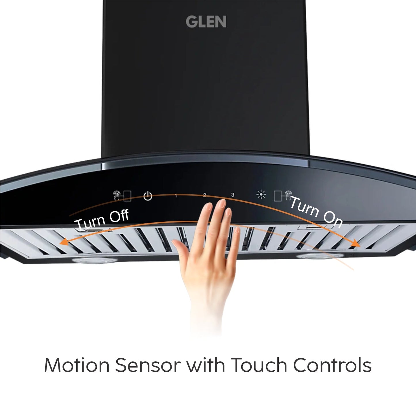 Kitchen Chimney Curved Glass with Motion Sensor Baffle filter 60cm 1250 m3/h -Black (6071 BLMS)
