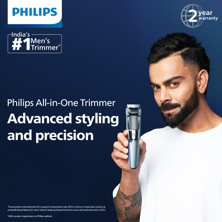 PHILIPS Series 5000 Multigroom, All in one Trimmer for Face, Head and Body 11 in 1, 75 min Runtime (MG3760/33)