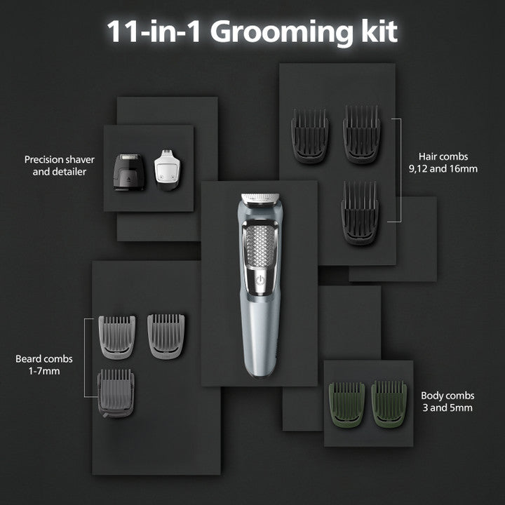 PHILIPS Series 5000 Multigroom, All in one Trimmer for Face, Head and Body 11 in 1, 75 min Runtime (MG3760/33)
