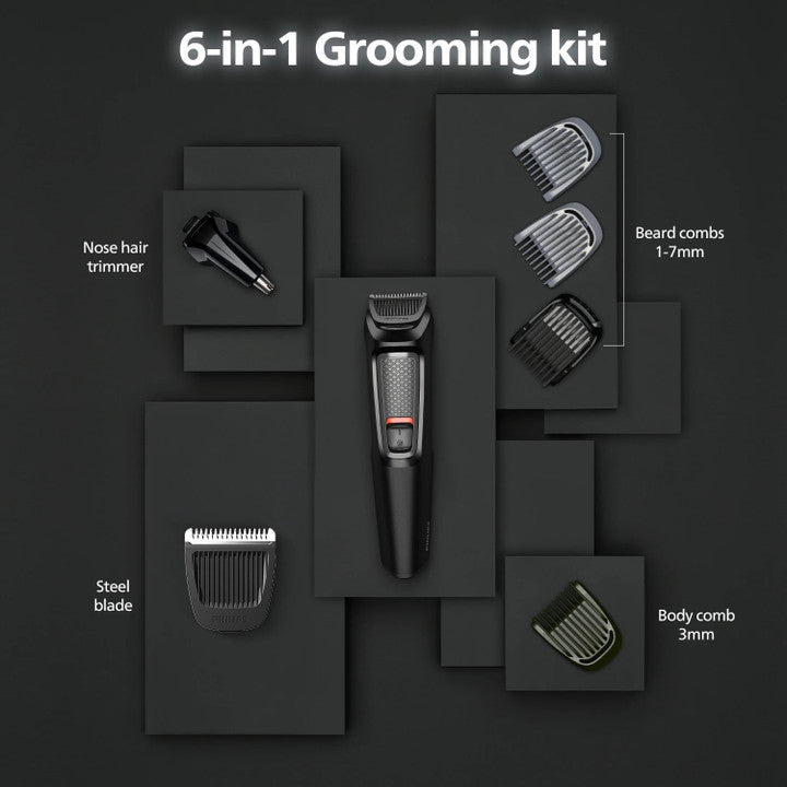 PHILIPS Series 3000 Multigroom, All in one Trimmer for Head and Body 6 in 1 | 60 min Runtime (MG3724/30)