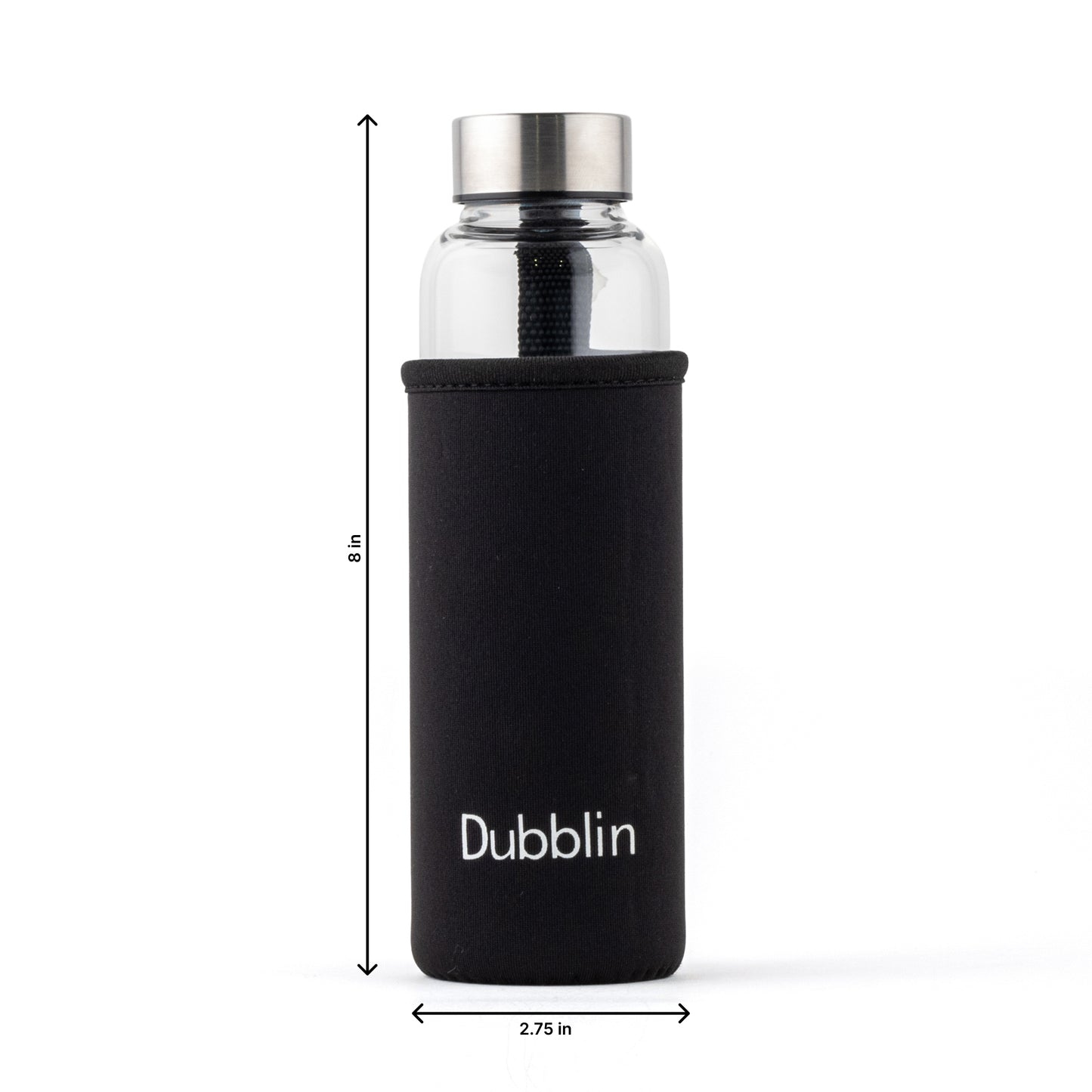 DUBBLIN Stream 400 Glass Bottle With Bag | Water Bottle with Protective bag | Glass Water Bottle