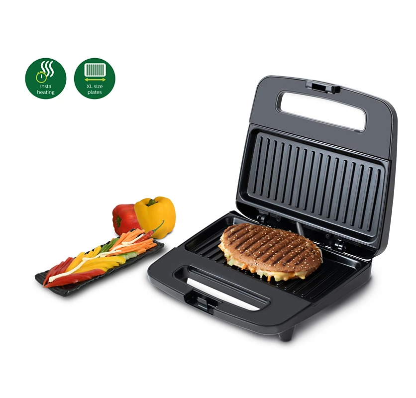 PHILIPS Viva Collection 1.8kg Panini Maker | XL size plates, Secured locking, Insta Heating & Non-stick plates (HD2289/00)